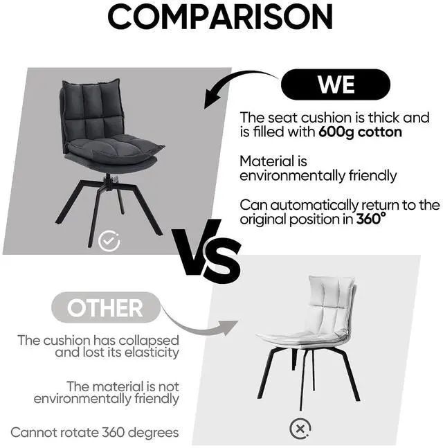 Alt view image 6 of 7 - KEEZY Modern Accent Chair Set of 2, Cat-Scratch Leather Vanity Chair with 360° Auto Return Swivel, High Density Padding & Metal Legs, Ideal for Bedroom,Living Room andHome OfficeGrey