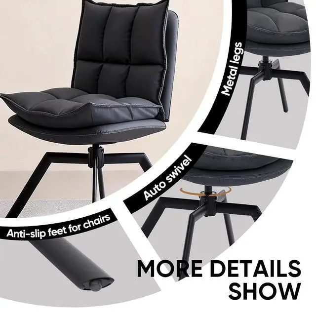 Alt view image 4 of 7 - KEEZY Modern Accent Chair Set of 2, Cat-Scratch Leather Vanity Chair with 360° Auto Return Swivel, High Density Padding & Metal Legs, Ideal for Bedroom,Living Room andHome OfficeGrey