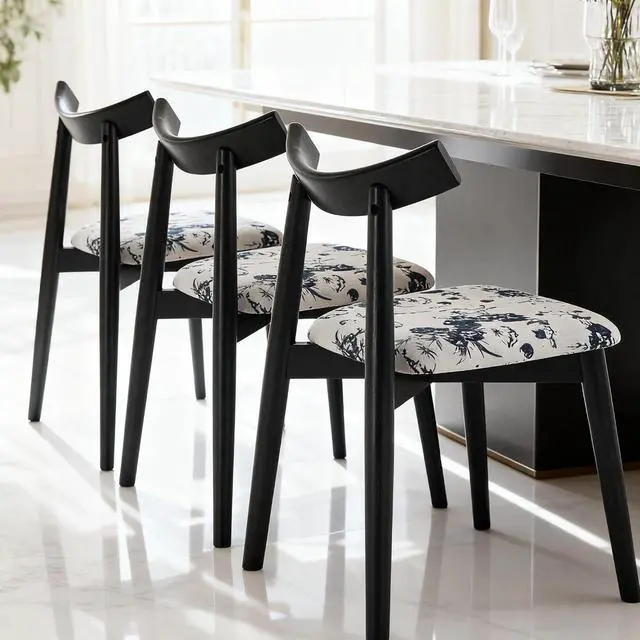 Alt view image 3 of 6 - Mid - Century Modern Dining Chairs Set of 4, Stylish Curved Back Dining Chairs with Upholstered Seat, Sturdy Black Wooden Frame, Comfortable Accent Chairs for Kitchen, Dining Room, Living Room(White)
