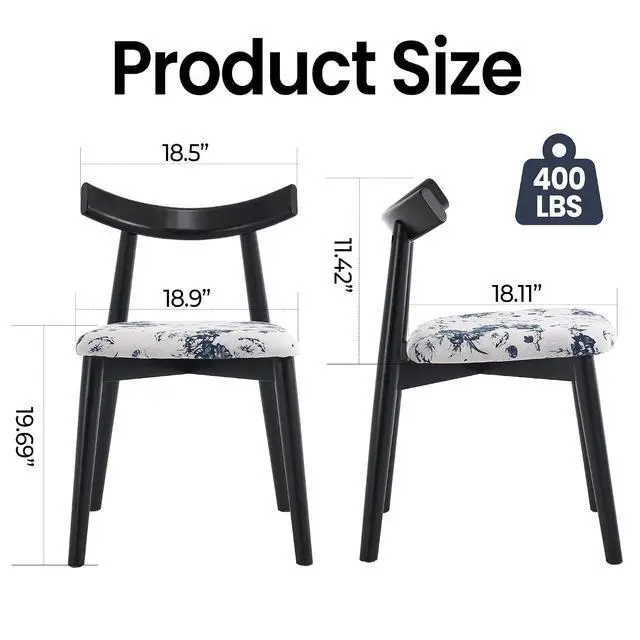 Alt view image 2 of 6 - Mid - Century Modern Dining Chairs Set of 4, Stylish Curved Back Dining Chairs with Upholstered Seat, Sturdy Black Wooden Frame, Comfortable Accent Chairs for Kitchen, Dining Room, Living Room(White)