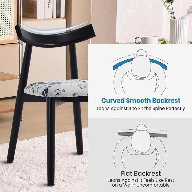 Alt view image 4 of 6 - Mid - Century Modern Dining Chairs Set of 4, Stylish Curved Back Dining Chairs with Upholstered Seat, Sturdy Black Wooden Frame, Comfortable Accent Chairs for Kitchen, Dining Room, Living Room(White)