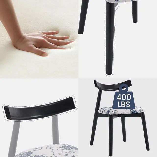 Alt view image 6 of 6 - Mid - Century Modern Dining Chairs Set of 4, Stylish Curved Back Dining Chairs with Upholstered Seat, Sturdy Black Wooden Frame, Comfortable Accent Chairs for Kitchen, Dining Room, Living Room(White)