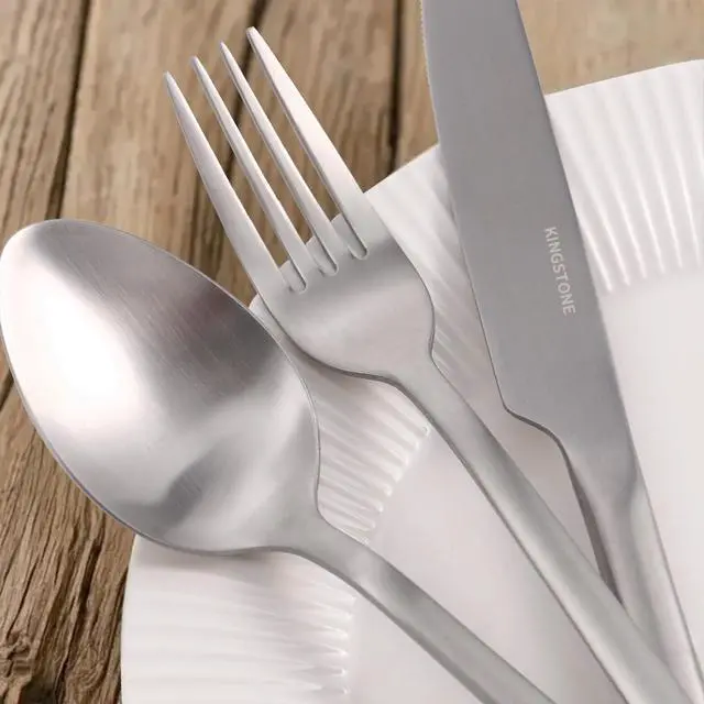 Alt view image 5 of 7 - KINGSTONE 30 Pieces Silverware Set, Flatware Cutlery Set for 6, 18/10 Stainless Steel Silverware Utensils Minimalist Design Dishwasher Safe, Matte Silver