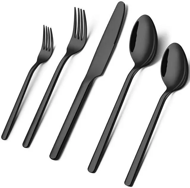 Main image of KINGSTONE Black Silverware Set, 40 Piece Flatware Set for 8, 18/10 Stainless steel Cutlery Set for Home Kitchen and Restaurant
