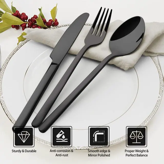 Alt view image 2 of 5 - KINGSTONE Black Silverware Set, 40 Piece Flatware Set for 8, 18/10 Stainless steel Cutlery Set for Home Kitchen and Restaurant
