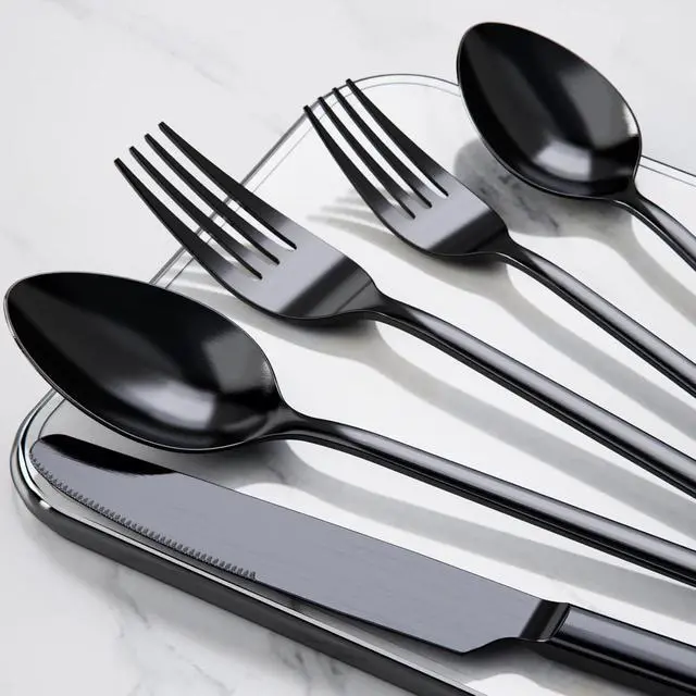 Alt view image 5 of 5 - KINGSTONE Black Silverware Set, 40 Piece Flatware Set for 8, 18/10 Stainless steel Cutlery Set for Home Kitchen and Restaurant