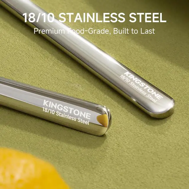 Alt view image 2 of 7 - KINGSTONE 65 Piece Silverware Set with Serving utensils, Flatware Set for 12, 18/10 Stainless Steel Cutlery Set Mirror Polished Modern Design Dishwasher Safe
