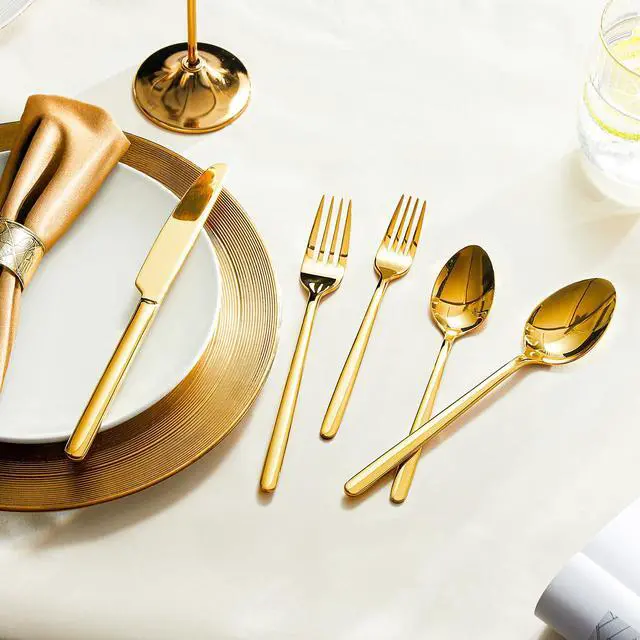 Alt view image 4 of 7 - KINGSTONE Gold Silverware Set, 20 Piece Flatware Cutlery Set for 4, 18/10 Stainless Steel Silverware Mirror Polished Dishwasher Safe for Home, Restaurant, Wedding, Party(Gold, 20 pieces for 4)