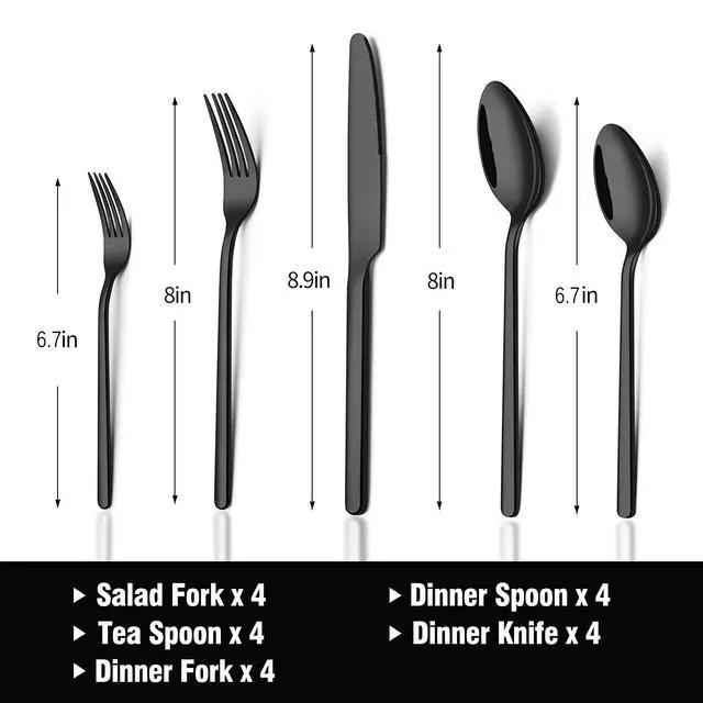 Alt view image 3 of 7 - KINGSTONE Black Silverware Set, 20-Piece Flatware Set for 4, 18/10 Stainless Steel Cutlery for Home Kitchen and Restaurant