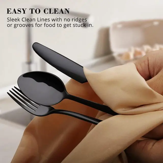 Alt view image 5 of 7 - KINGSTONE Black Silverware Set, 20-Piece Flatware Set for 4, 18/10 Stainless Steel Cutlery for Home Kitchen and Restaurant