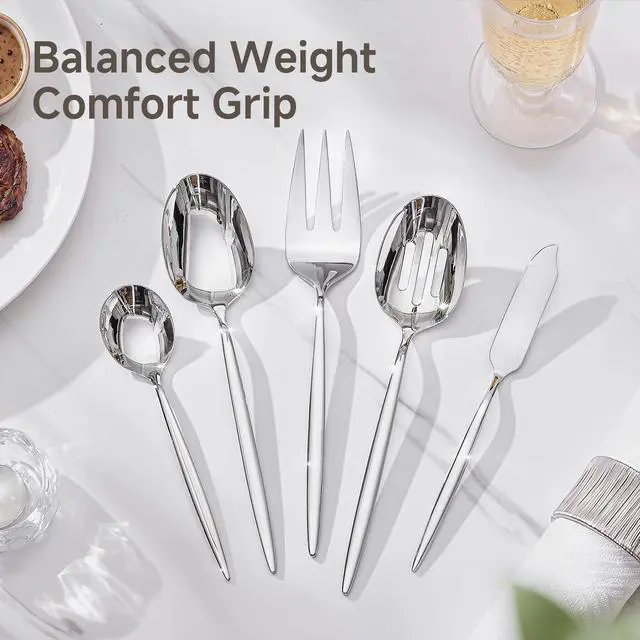 Alt view image 4 of 7 - 45 Piece Silverware Set for 8 with Serving Utensils, 18/10 Stainless Steel | KINGSTONE Flatware set, Mirror Polished Forks Knives Spoons Utensils,Gift Cutlery for Restaurant Wedding, Dishwasher Safe