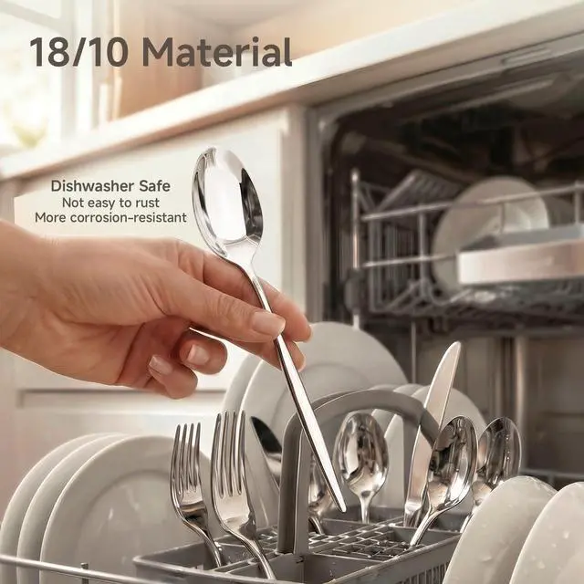 Alt view image 5 of 7 - 45 Piece Silverware Set for 8 with Serving Utensils, 18/10 Stainless Steel | KINGSTONE Flatware set, Mirror Polished Forks Knives Spoons Utensils,Gift Cutlery for Restaurant Wedding, Dishwasher Safe
