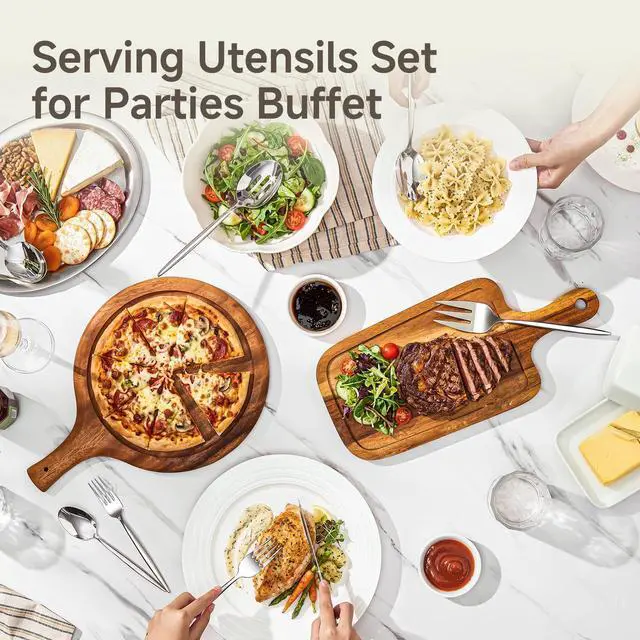 Alt view image 6 of 7 - 45 Piece Silverware Set for 8 with Serving Utensils, 18/10 Stainless Steel | KINGSTONE Flatware set, Mirror Polished Forks Knives Spoons Utensils,Gift Cutlery for Restaurant Wedding, Dishwasher Safe