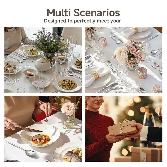 Alt view image 7 of 7 - 45 Piece Silverware Set for 8 with Serving Utensils, 18/10 Stainless Steel | KINGSTONE Flatware set, Mirror Polished Forks Knives Spoons Utensils,Gift Cutlery for Restaurant Wedding, Dishwasher Safe