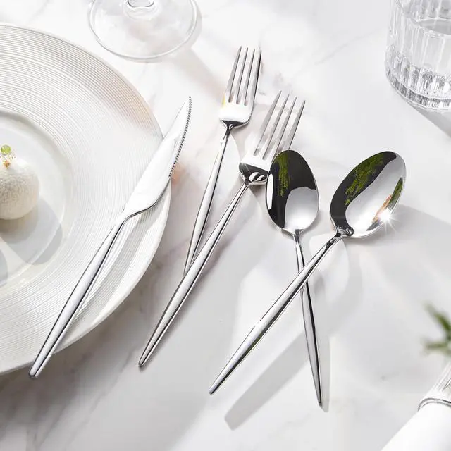Alt view image 4 of 7 - 18/10 Silverware Set for 6, 30 Piece Stainless Steel Flatware Cutlery Set | KINGSTONE Mirror Polished Forks Knives Spoons Utensils, Tableware for Home Kitchen Restaurant Wedding, Dishwasher Safe