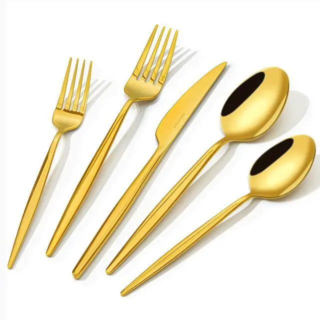 Main image of 18/10 Silverware Set for 4, 20 Piece Gold Stainless Steel Flatware Cutlery | KINGSTONE Mirror Polished Forks Knives Spoons Utensils, Tableware for Home Kitchen Restaurant Wedding, Dishwasher Safe
