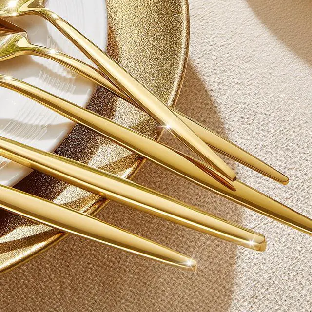 Alt view image 3 of 7 - 18/10 Silverware Set for 4, 20 Piece Gold Stainless Steel Flatware Cutlery | KINGSTONE Mirror Polished Forks Knives Spoons Utensils, Tableware for Home Kitchen Restaurant Wedding, Dishwasher Safe