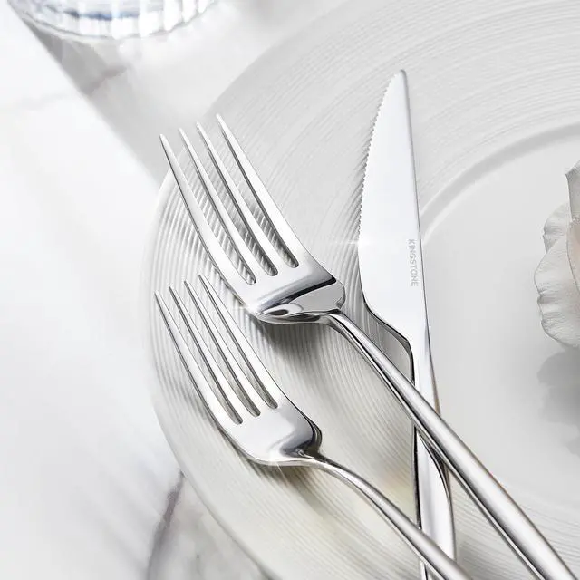 Alt view image 4 of 7 - 24 Piece Silverware Set for 4 with Steak Knives, 18/10 Stainless Steel | KINGSTONE Flatware set, Mirror Polished Fork Knives Spoon Utensils,Cutlery set for Home Restaurant Wedding, Dishwasher Safe