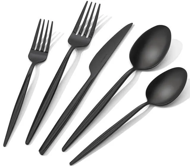 Main image of 18/10 Silverware Set for 8, 40 Piece Black Stainless Steel Flatware Cutlery | KINGSTONE Mirror Polished Forks Knives Spoons Utensils, Tableware for Home Kitchen Restaurant Wedding, Dishwasher Safe
