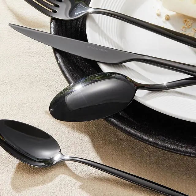 Alt view image 5 of 7 - 18/10 Silverware Set for 8, 40 Piece Black Stainless Steel Flatware Cutlery | KINGSTONE Mirror Polished Forks Knives Spoons Utensils, Tableware for Home Kitchen Restaurant Wedding, Dishwasher Safe
