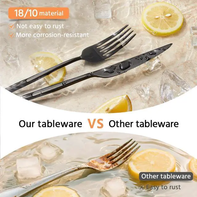 Alt view image 7 of 7 - 18/10 Silverware Set for 8, 40 Piece Black Stainless Steel Flatware Cutlery | KINGSTONE Mirror Polished Forks Knives Spoons Utensils, Tableware for Home Kitchen Restaurant Wedding, Dishwasher Safe