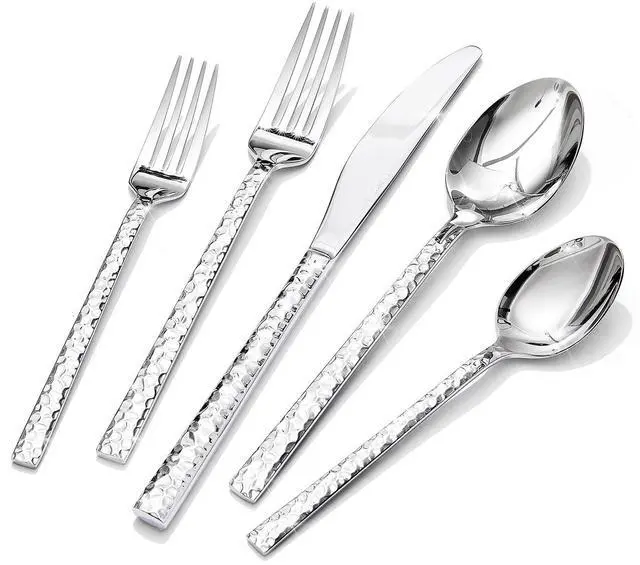 Main image of 30 Piece Hammered Silverware Set, 18/10 Stainless Steel Flatware Set for 6 | KINGSTONE Mirror Polished Knives Forks Spoons Utensils, Cutlery Set for Home, Party, Wedding, Housewarming, Dishwasher Safe