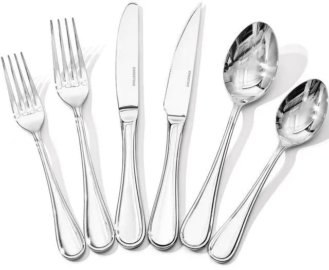 Main image of 48 Piece Silverware Set for 8 with Steak Knives, 18/10 Stainless Steel | KINGSTONE Teardrop Heavy Cutlery Set, Mirror Polished Knives Forks and Spoons Utensils, Dishwasher Safe for Kitchen Wedding