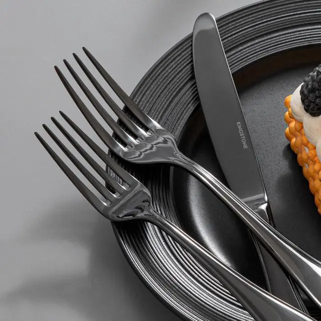 Alt view image 5 of 7 - 18/10 Stainless Steel Silverware Set for 12, 60 Piece Black Flatware Set | KINGSTONE Teardrop Heavy Cutlery Set, Mirror Polished Knives Fork Spoons Utensils, Dishwasher Safe for Home Kitchen Wedding