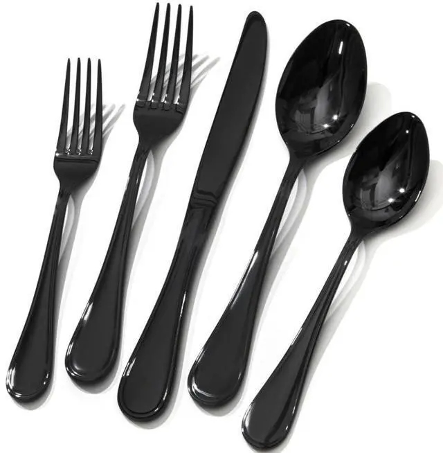 Main image of 18/10 Stainless Steel Silverware Set for 12, 60 Piece Black Flatware Set | KINGSTONE Teardrop Heavy Cutlery Set, Mirror Polished Knives Fork Spoons Utensils, Dishwasher Safe for Home Kitchen Wedding