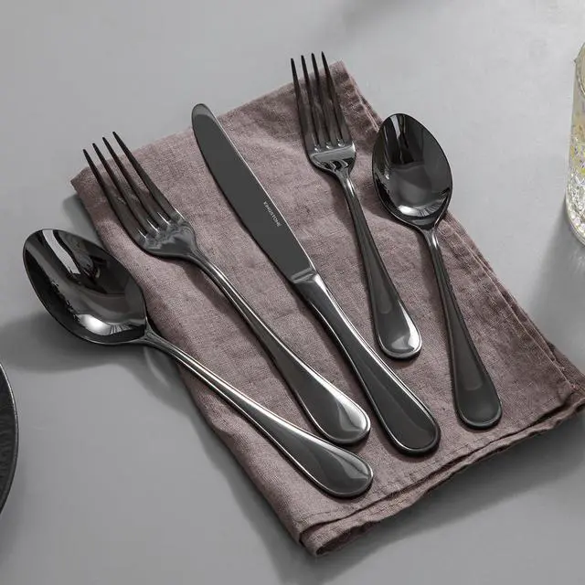 Alt view image 6 of 7 - 18/10 Stainless Steel Silverware Set for 4, 20 Piece Black Flatware Set | KINGSTONE Teardrop Heavy Cutlery Set, Mirror Polished Knives Fork Spoons Utensils, Dishwasher Safe for Home Kitchen Wedding