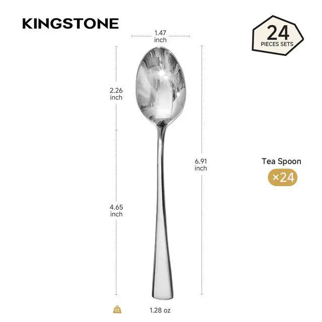 Alt view image 2 of 7 - KINGSTONE 24 Piece Teaspoons Set, 18/10 Stainless Steel Spoons | 6.91 Inch, Mirror Polished, Dishwasher Safe, Rust Resistant, for Home Kitchen, Cafes, Parties, Restaurants & Gift