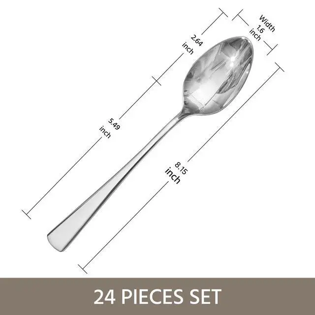 Alt view image 2 of 7 - KINGSTONE 24 Piece Dinner Spoons Set, 18/10 Stainless Steel Spoons | 8.15 Inch, Food Grade, Mirror Polished, Dishwasher Safe, Rust Resistant, for Home Kitchen, Weddings, Parties & Restaurants