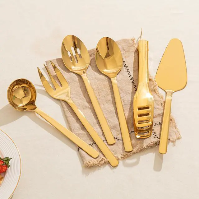 Alt view image 3 of 7 - KINGSTONE 18/10 Large Hostess Gold Serving Utensils,Stainless Steel Serving | Heavy Duty Serving Set, 10 inch Serving Spoons, Slotted Spoons, Forks, Tongs, Cake Pie Server for Buffet, Wedding, Parties