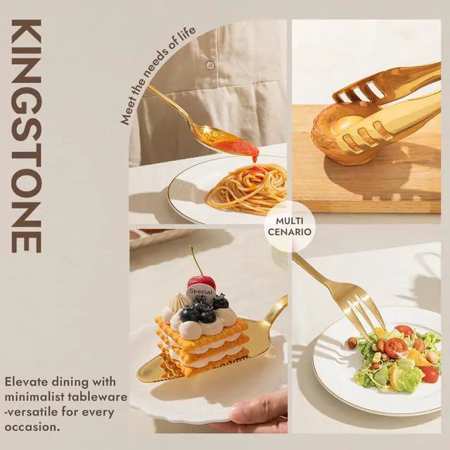 Alt view image 4 of 7 - KINGSTONE 18/10 Large Hostess Gold Serving Utensils,Stainless Steel Serving | Heavy Duty Serving Set, 10 inch Serving Spoons, Slotted Spoons, Forks, Tongs, Cake Pie Server for Buffet, Wedding, Parties
