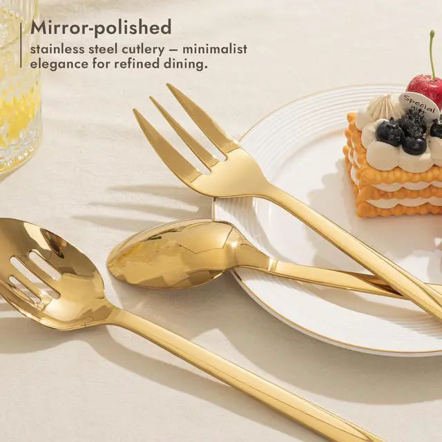 Alt view image 5 of 7 - KINGSTONE 18/10 Large Hostess Gold Serving Utensils,Stainless Steel Serving | Heavy Duty Serving Set, 10 inch Serving Spoons, Slotted Spoons, Forks, Tongs, Cake Pie Server for Buffet, Wedding, Parties