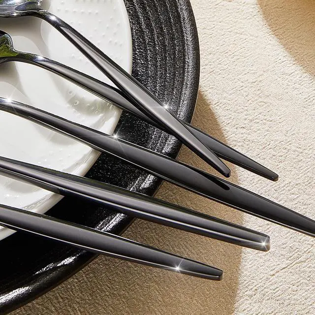 Alt view image 3 of 7 - 18/10 Silverware Set for 8, 40 Piece Black Stainless Steel Flatware Cutlery | KINGSTONE Mirror Polished Forks Knives Spoons Utensils, Tableware for Home Kitchen Restaurant Wedding, Dishwasher Safe