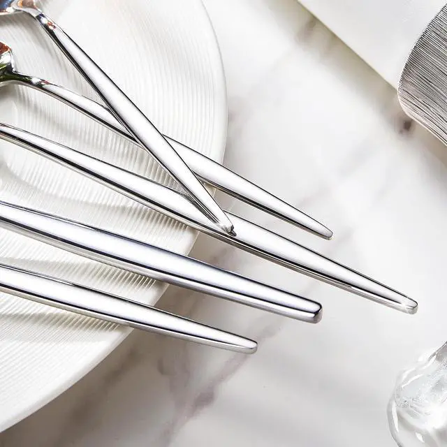 Alt view image 5 of 7 - 24 Piece Silverware Set for 4 with Steak Knives, 18/10 Stainless Steel | KINGSTONE Flatware set, Mirror Polished Fork Knives Spoon Utensils,Cutlery set for Home Restaurant Wedding, Dishwasher Safe