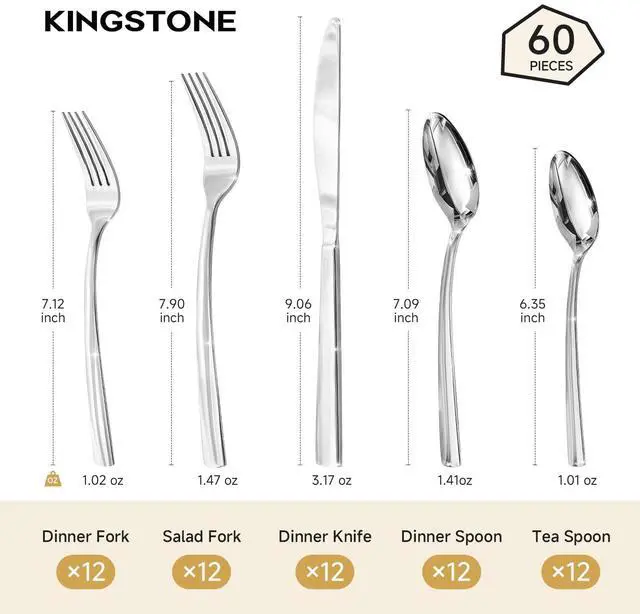 Alt view image 2 of 7 - Silverware Set for 12, 60 Piece Heavy Duty 18/10 Stainless Steel Flatware Set, Mirror Polished Cutlery Set with Knives Forks Spoons, Dishwasher Safe Eating Utensils for Home Kitchen Wedding