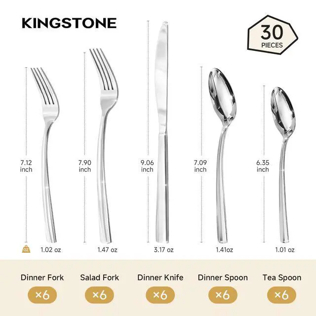 Alt view image 2 of 7 - Silverware Set for 6, 30 Piece Heavy Duty 18/10 Stainless Steel Flatware Set, Mirror Polished Cutlery Set with Knives Forks Spoons, Dishwasher Safe Eating Utensils for Home Kitchen Wedding