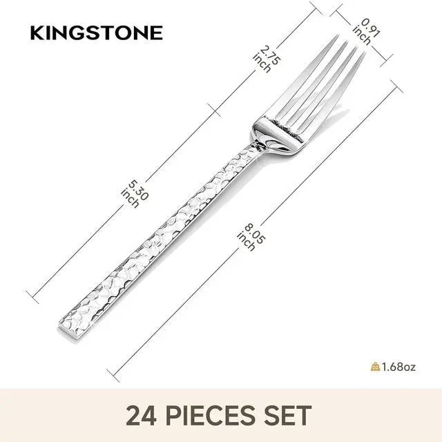 Alt view image 2 of 7 - 24 Piece Hammered Dinner Forks Set,18/10 Stainless Steel Forks, 8 Inch | Heavy Duty Dinner Forks Only, Mirror Polished, Dishwasher Safe for Home, Kitchen, Restaurant and Daily Dining