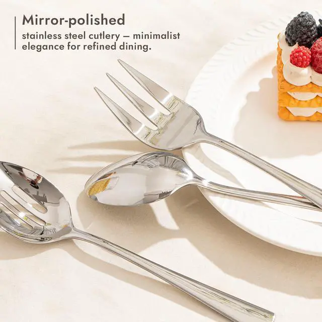 Alt view image 3 of 7 - KINGSTONE 10 Piece 18/10 Serving Utensils Set, Stainless Steel Serving Set | Slotted Spoon, Fork, Tong, Soup Ladle, Cake Server, Butter Knife and Ice Tong for Buffet, Parties, Kitchen,Entertaining