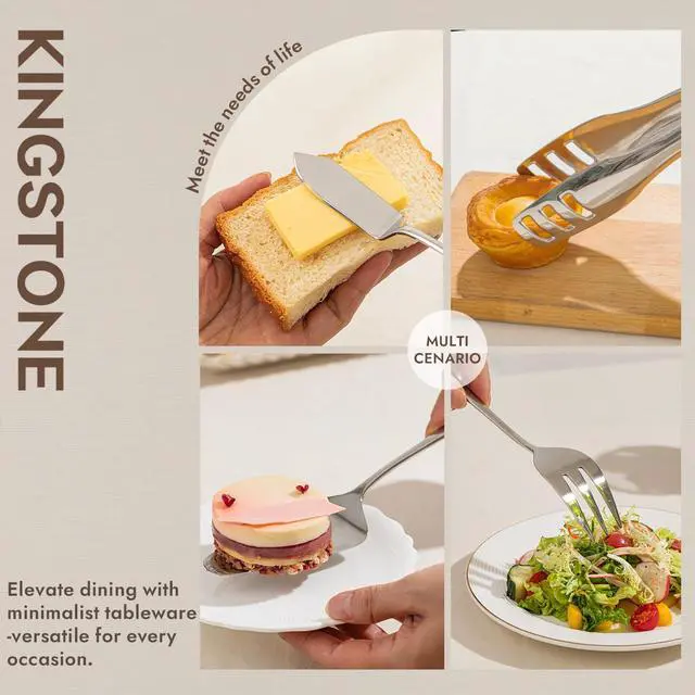 Alt view image 6 of 7 - KINGSTONE 10 Piece 18/10 Serving Utensils Set, Stainless Steel Serving Set | Slotted Spoon, Fork, Tong, Soup Ladle, Cake Server, Butter Knife and Ice Tong for Buffet, Parties, Kitchen,Entertaining