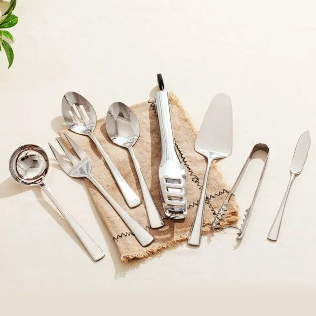 Alt view image 7 of 7 - KINGSTONE 10 Piece 18/10 Serving Utensils Set, Stainless Steel Serving Set | Slotted Spoon, Fork, Tong, Soup Ladle, Cake Server, Butter Knife and Ice Tong for Buffet, Parties, Kitchen,Entertaining
