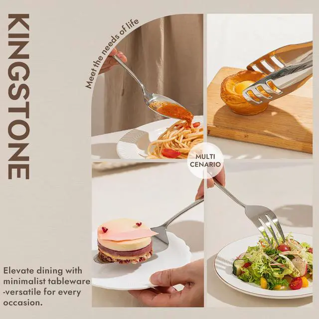 Alt view image 7 of 7 - KINGSTONE 60 Piece Hammered Silverware Set and 8 Piece Serving Utensils Set