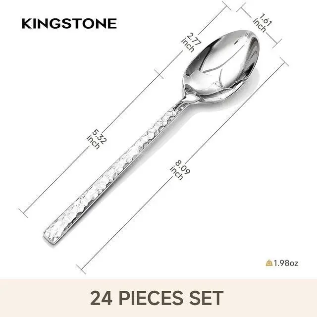 Alt view image 2 of 7 - KINGSTONE 8.09" Hammered Dinner Spoons Set, 24-Piece 18/10 Stainless Steel | Tablespoons, Food Grade Silverware Spoons for Home, Kitchen or Restaurant, Dishwasher Safe (Larger than Teaspoons)