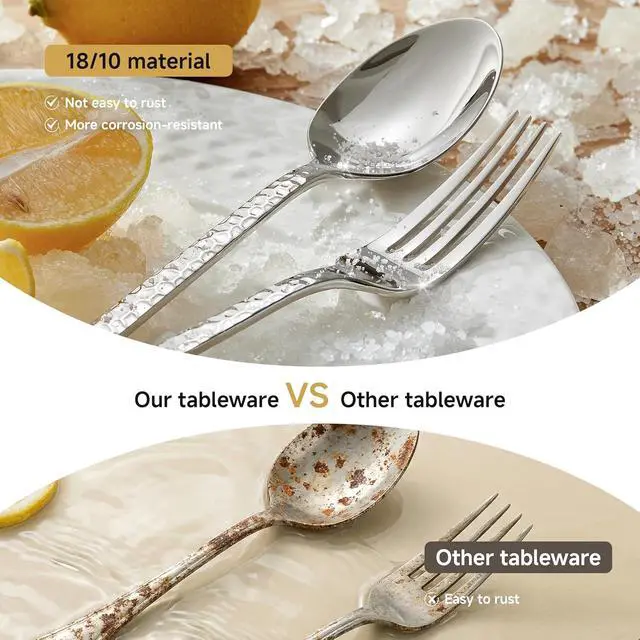 Alt view image 4 of 7 - KINGSTONE 8.09" Hammered Dinner Spoons Set, 24-Piece 18/10 Stainless Steel | Tablespoons, Food Grade Silverware Spoons for Home, Kitchen or Restaurant, Dishwasher Safe (Larger than Teaspoons)