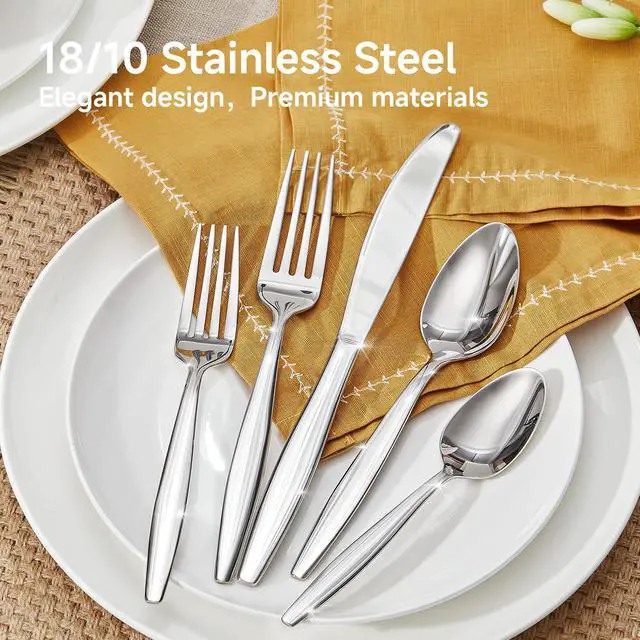 Alt view image 2 of 7 - KINGSTONE 18/10 Stainless Steel Silverware Set for 12,60 Piece Flatware Set | Heavy Duty Dining Utensils & Cutlery Set, Mirror Polished Finish, Dishwasher Safe for Home Kitchen, Wedding & Housewarming