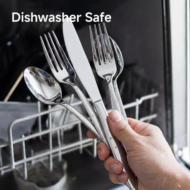 Alt view image 4 of 7 - KINGSTONE 18/10 Stainless Steel Silverware Set for 12,60 Piece Flatware Set | Heavy Duty Dining Utensils & Cutlery Set, Mirror Polished Finish, Dishwasher Safe for Home Kitchen, Wedding & Housewarming