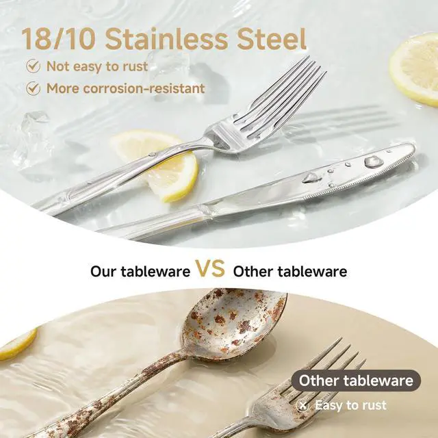 Alt view image 3 of 7 - KINGSTONE 18/10 Stainless Steel Silverware Set for 12,60 Piece Flatware Set | Heavy Duty Dining Utensils & Cutlery Set, Mirror Polished Finish, Dishwasher Safe for Home Kitchen, Wedding & Housewarming