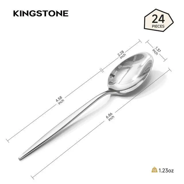 Alt view image 2 of 7 - KINGSTONE 24-Piece Teaspoon Set, 18/10 Stainless Steel Dessert Spoons | Mirror Polished, Dishwasher Safe, 6.86-inch, for Home Kitchen, Cafes, Weddings and Gift